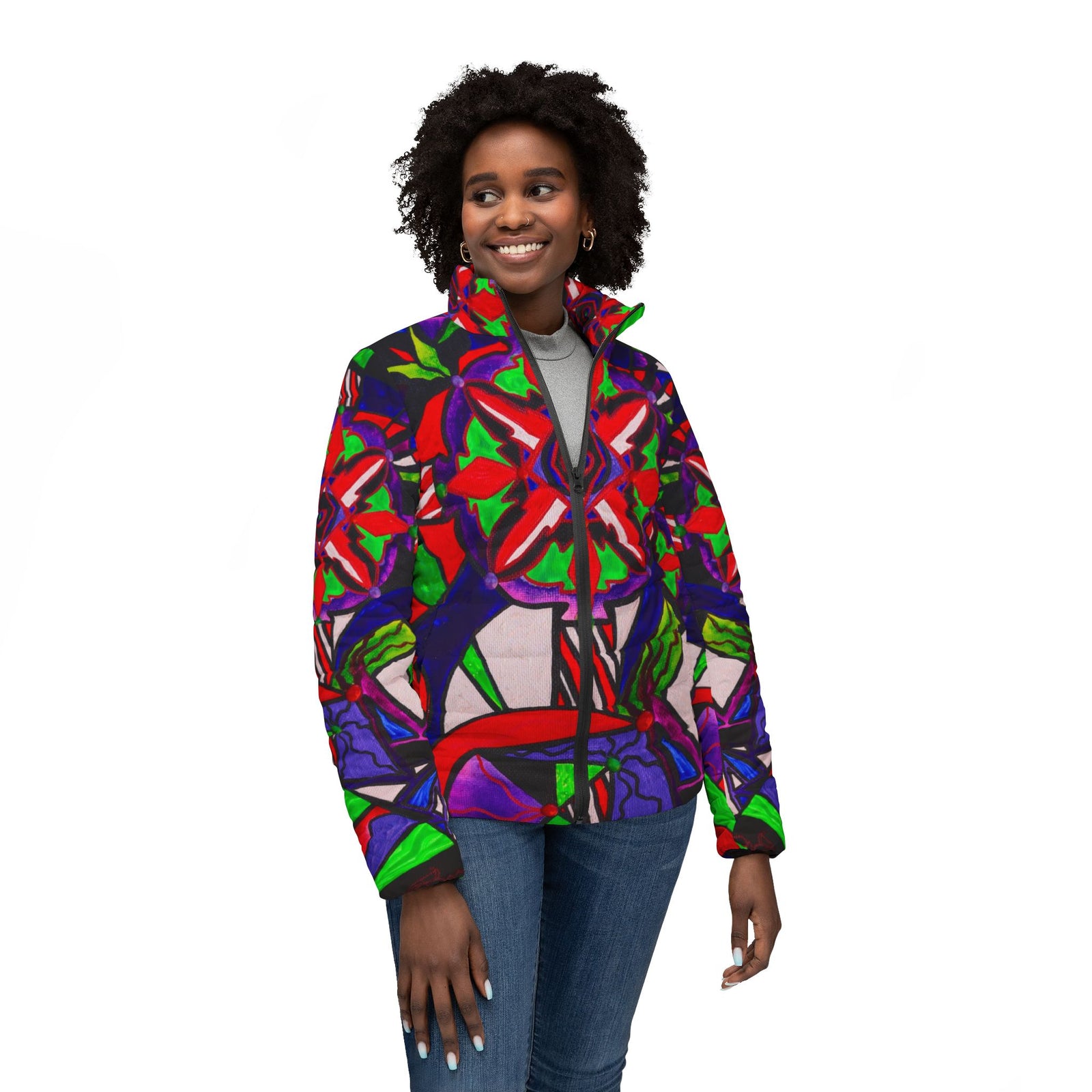 Warding Grid - Women’s Puffer Jacket (AOP)