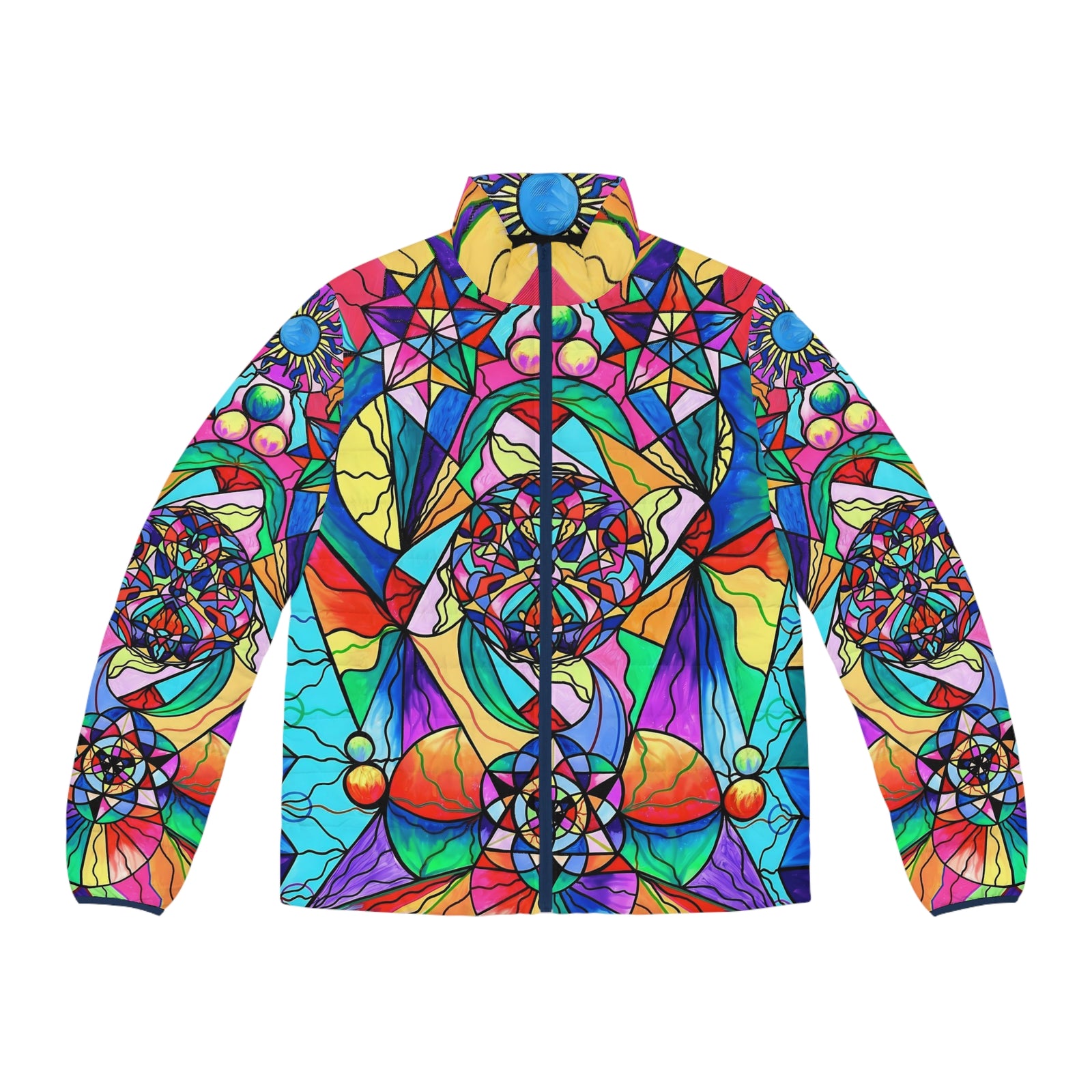 Blue Ray Transcendence Grid - Men's Puffer Jacket (AOP)