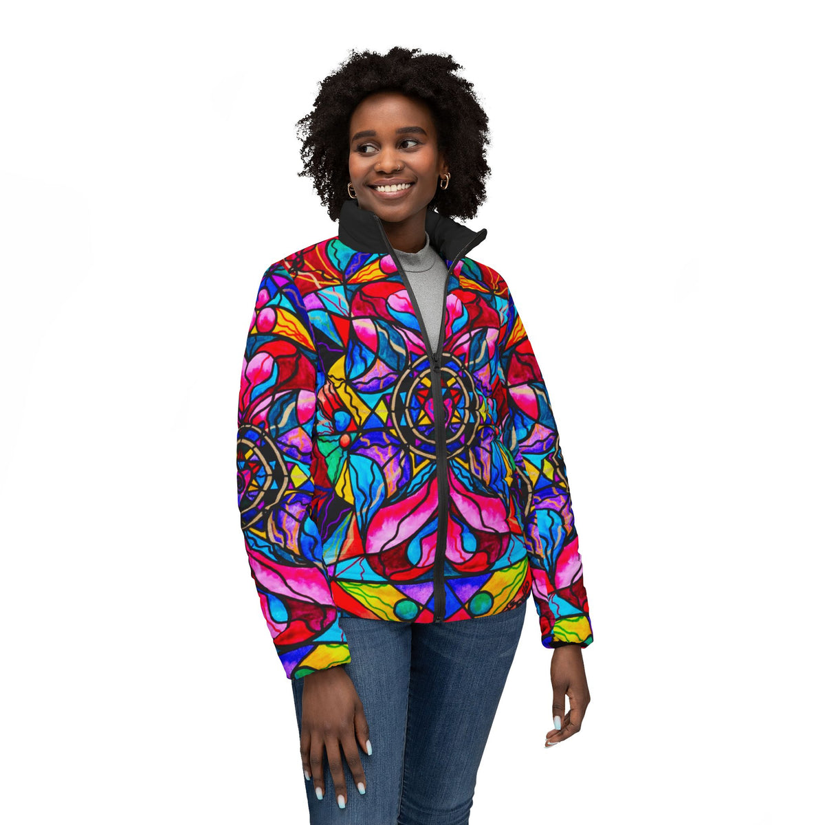 Blue Ray Self Love Grid - Women’s Puffer Jacket (AOP)