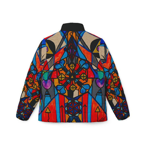 Divine Masculine Activation - Women’s Puffer Jacket (AOP) - Teal Swan Shop