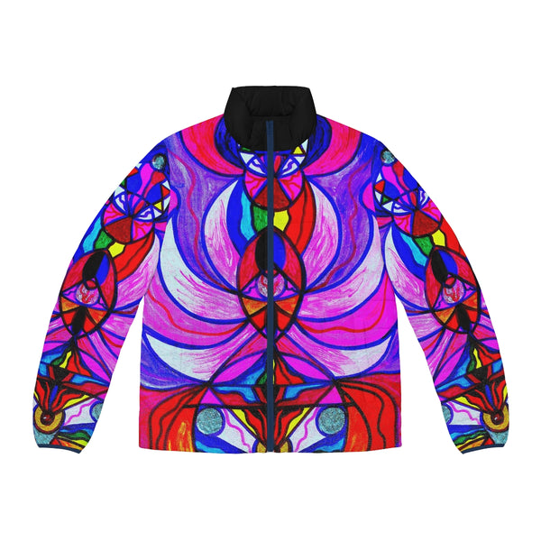 Divine Feminine Activation - Men's Puffer Jacket (AOP) - Teal Swan Shop