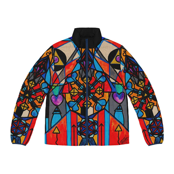Divine Masculine Activation - Men's Puffer Jacket (AOP) - Teal Swan Shop