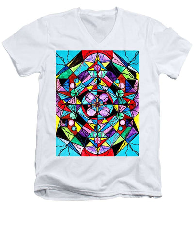 Mřížka Sacred Geometry - pánské tričko s výstřihem do V